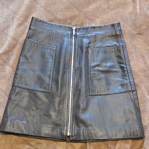 Caroll Paris Women's Dark Brown Lambskin Leather Mini Skirt with Front Zip